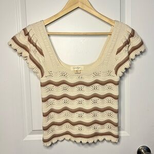 Jessica Simpson Cream and Brown Wave Knit Crop Top Medium